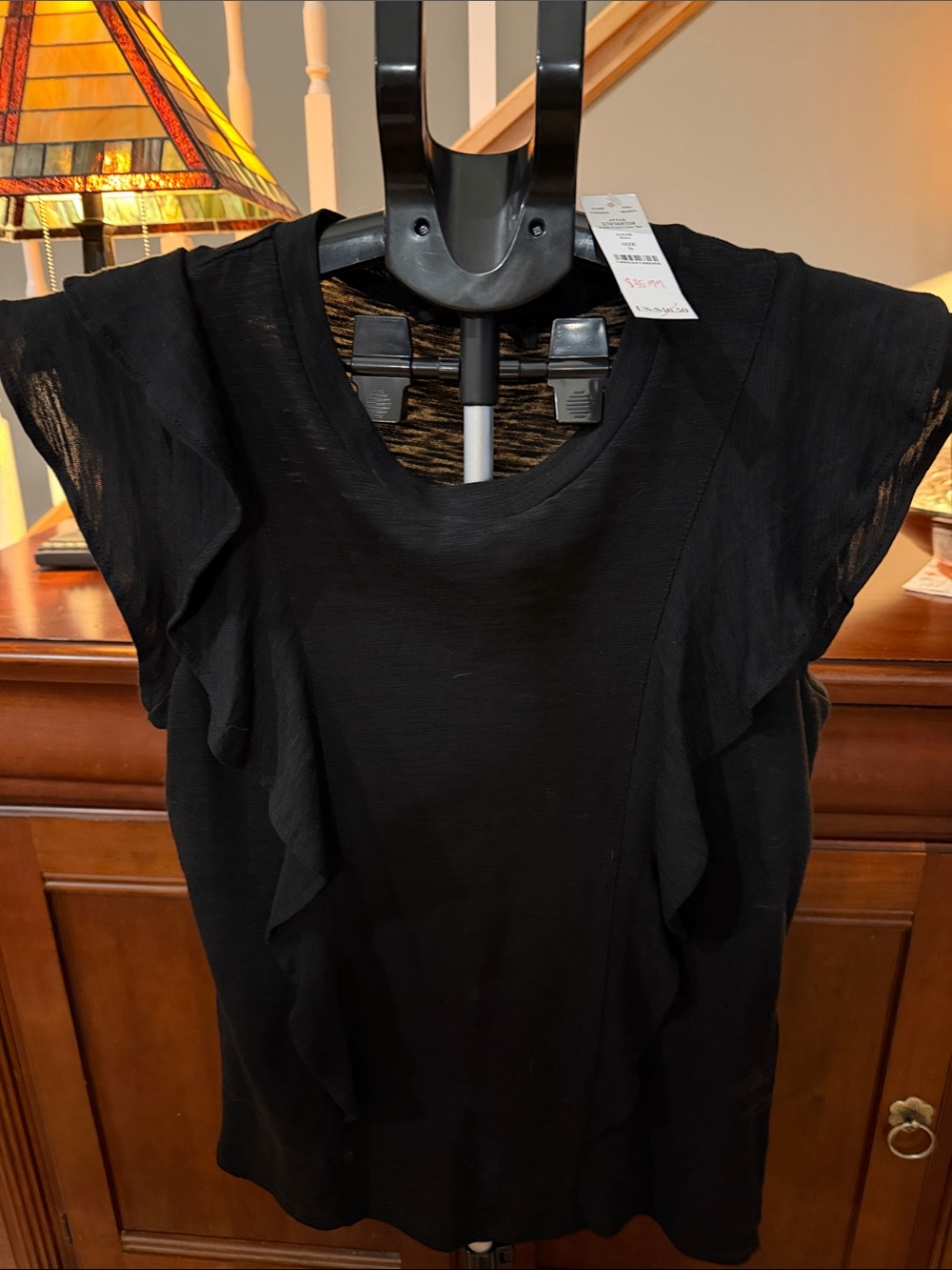 White House Black Market Black Ruffle Sleeve T-Shirt - Picture 2 of 6